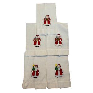 5 Cotton Christmas Embroidered Santa Claus Tea Towels / Kitchen Towels 14x23"